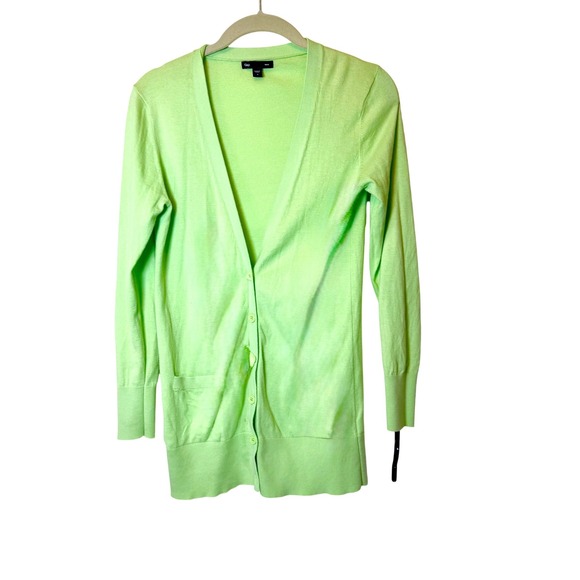 Gap Womens Lime Green V-Neck Longline Button Front Cardigan Sweater Size S - Picture 2 of 6